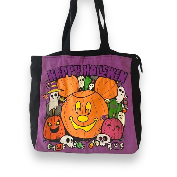 Disney Handbags - Disney World Parks Disneyland Halloween Pumpkin Mickey Mouse Canvas Tote Bag